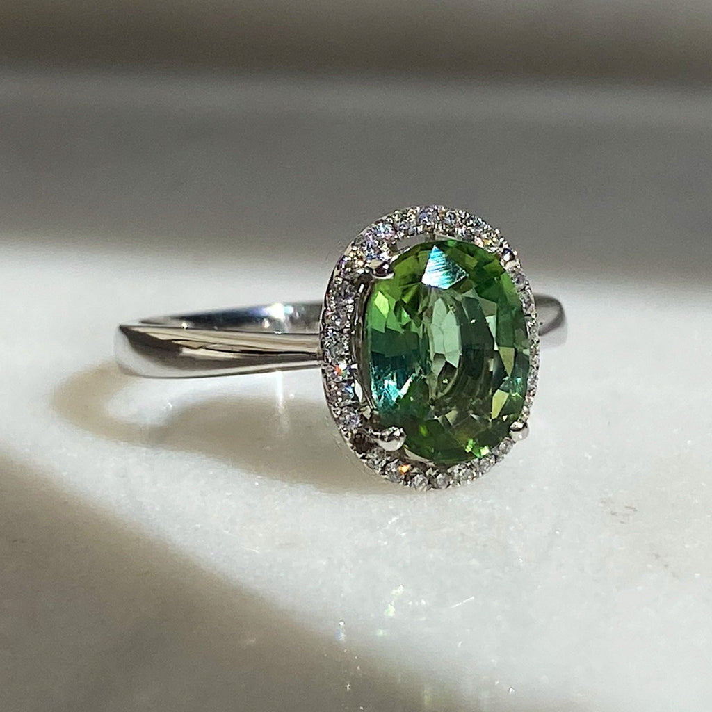 Round Cut Green Tourmaline with Petite Diamond Accent Ring - Afrogem  Jewellers