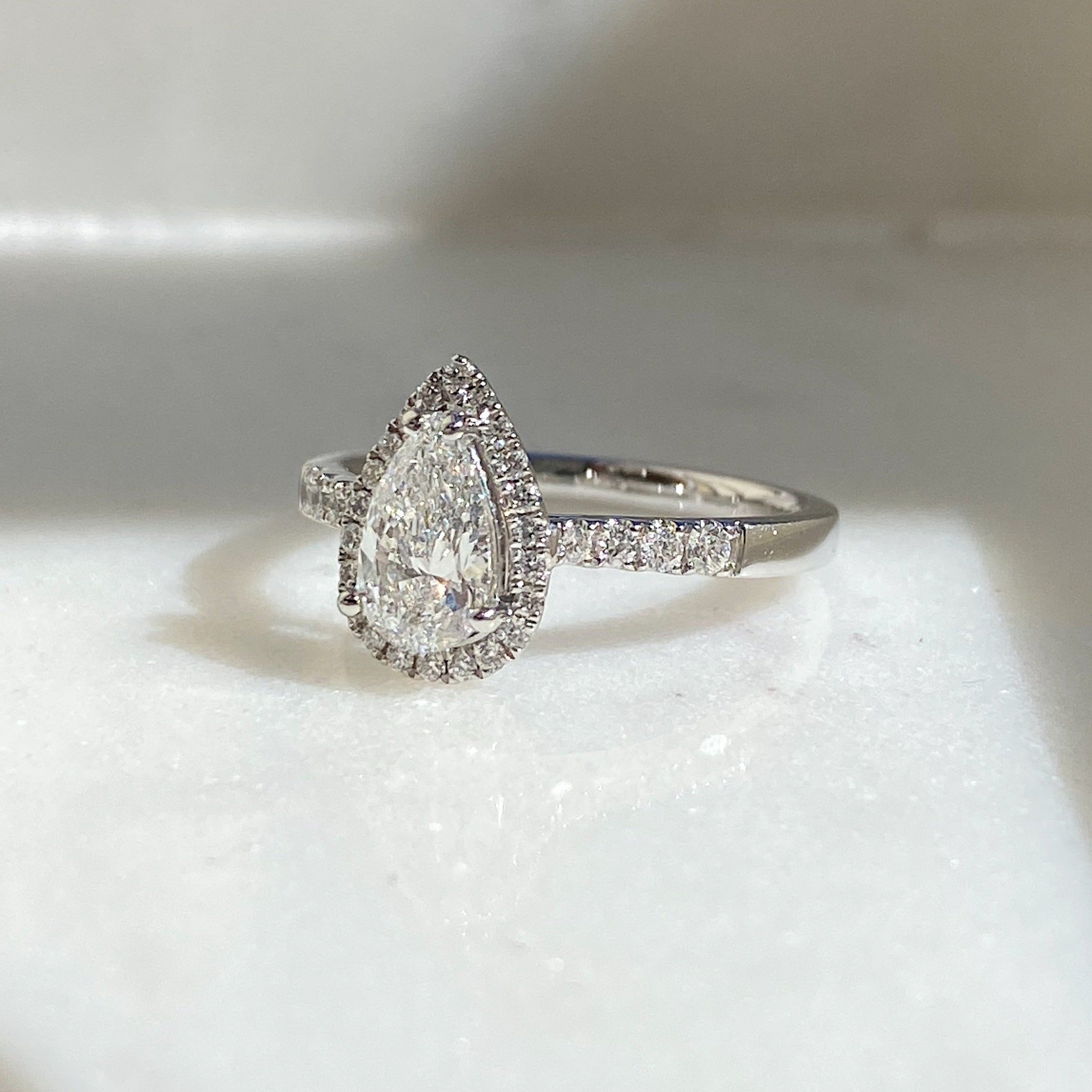Pear Cut Diamond Ring 0.74ct E/SI GIA